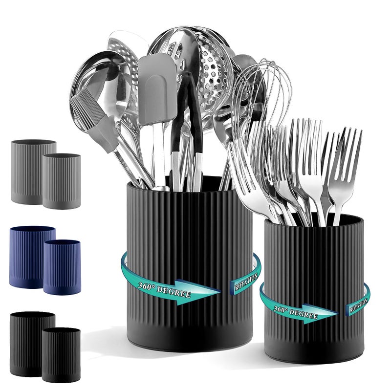 Kyraton Cooking Utensils Holder 2pcs, 360°Rotating Heavy Duty Plastic Kitchen Utensil Holder for Countertop, The Small Utensil Crock for Cutlery Silverware, Tooth Brush, Desk Pencil Pen - Image 1