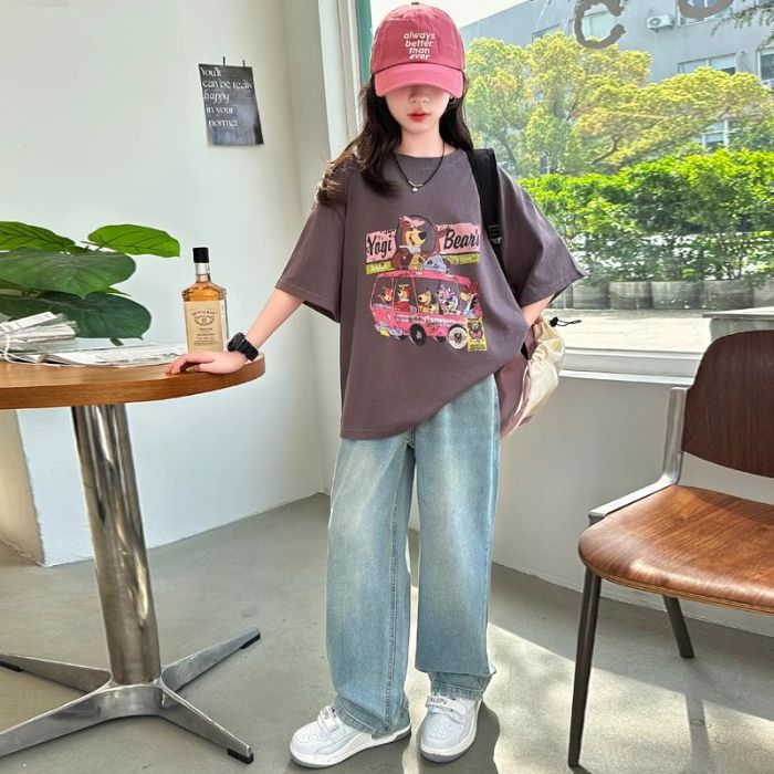 Girls' Summer Printed Short-Sleeve T-Shirt 2026 New Stylish Trendy T-Shirt For Older Children, Loose Half-Sleeve For Kids In Summer - Image 1