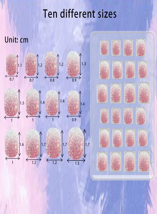 SIUSIO 120Pcs 5 Pack Press on Nails kids Children Acrylic Fake Nails Cute Pre-glue Full Cover Gradient Color Rainbow Short Stick On False Nail Art Kits Set for Kids Little Girls - Colorful Glitter - Image 2