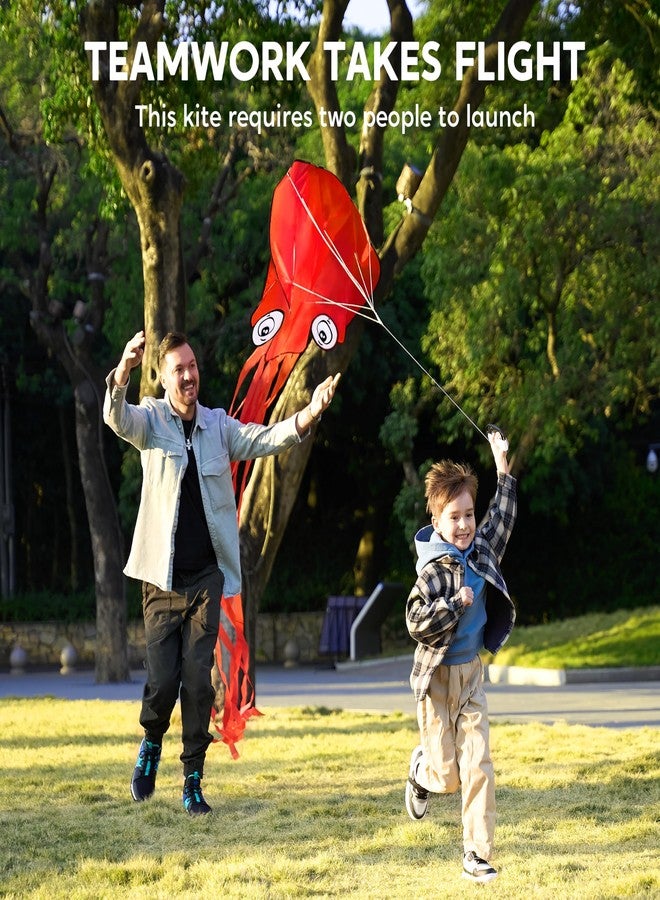 SYNCFUN Large Red Octopus Kite- Easy-Fly Design for Kids with 328ft Line, Giant Beach Kites for Outdoor Fun and Activities - Image 2