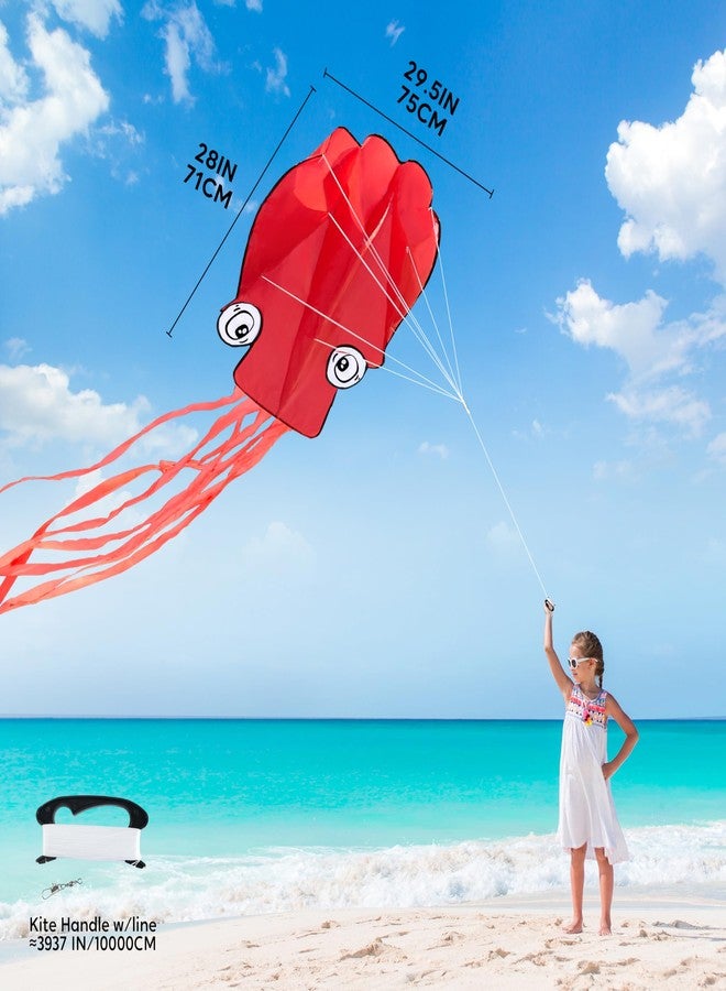 SYNCFUN Large Red Octopus Kite- Easy-Fly Design for Kids with 328ft Line, Giant Beach Kites for Outdoor Fun and Activities - Image 5