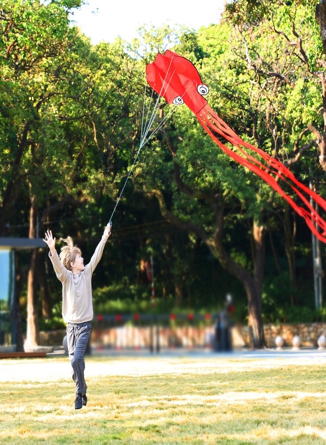 SYNCFUN Large Red Octopus Kite- Easy-Fly Design for Kids with 328ft Line, Giant Beach Kites for Outdoor Fun and Activities - Image 4