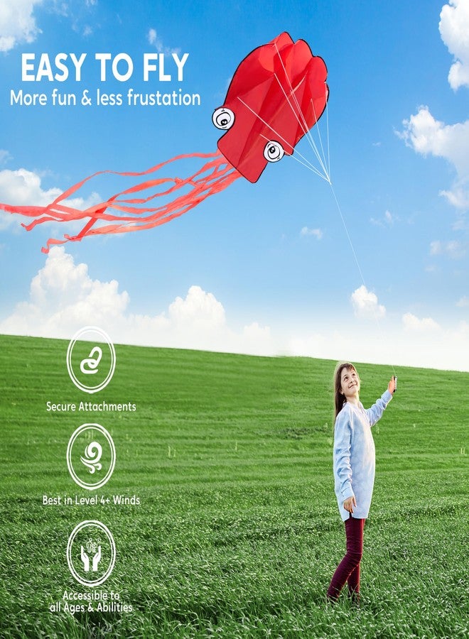 SYNCFUN Large Red Octopus Kite- Easy-Fly Design for Kids with 328ft Line, Giant Beach Kites for Outdoor Fun and Activities - Image 3