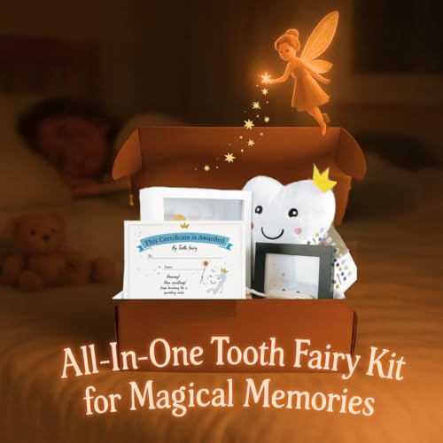 K'ONIJO Tooth Fairy Gift Set for First Lost Tooth – Pillow, Coin Bank, Certificate, Tooth Holder, Keepsake Box, Stickers & Photo Frame – Cute Tooth Fairy Kit for Boys & Girls - Image 4