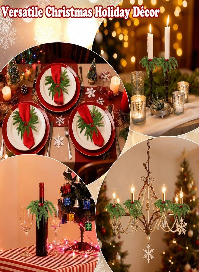 YBB 12 PCS Christmas Norfolk Napkin Rings with Red Berry, Soft Pine Needle Napkin Holders Mini Wreath for Christmas New Year Dinner Party Table Decoration Family Gathering Banquet Serviette Buckles - Image 4