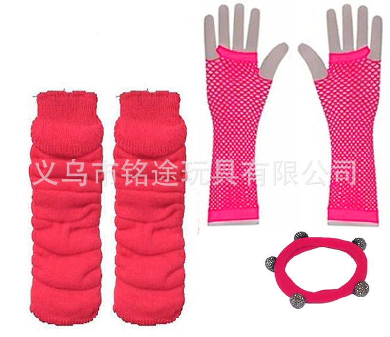 1980s Bachelor Party Costume Four Color Neon Necklace Bracelet Lightning Earrings Fishing Net Gloves Leg Socks Six Set19PESET7RE 19PESET7RE 
