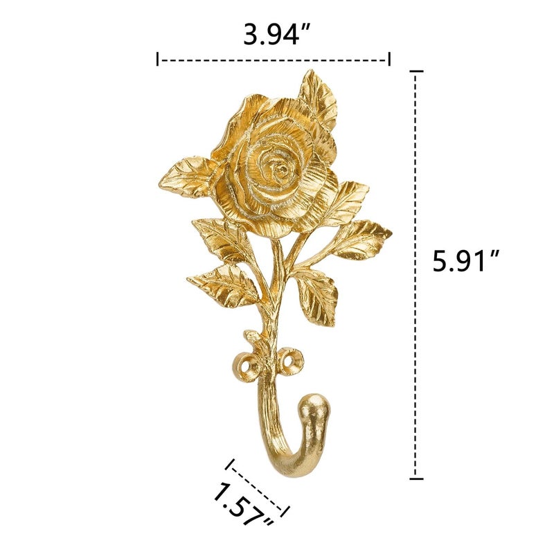 SOFFEE DESIGN 2pcs Golden Single Hooks 3D Flower Retro Ornate Style for Room Wall Mounted Decoration, Coat Hat Scarf Hanging Entry Heavy Duty Hooks, Home Decor - Image 5