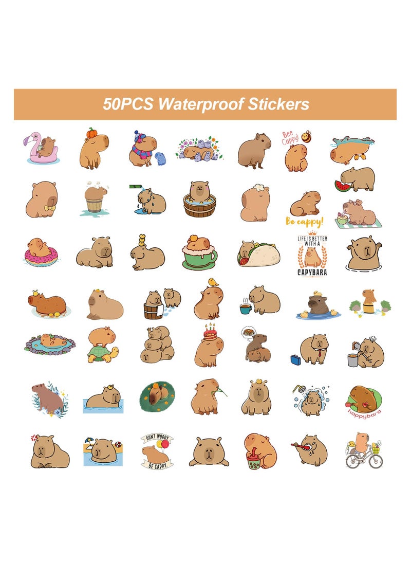 SYOSI 50PCS Funny Capybara Gifts Stickers Pack, Personalized Cute Capybara Kids Stickers for Water Bottl, Car, Luggage, Laptop, Waterproof Capybara Stickers for Adults Teens Boys Girl Gift Sticker - Image 2