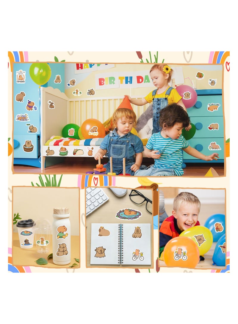 SYOSI 50PCS Funny Capybara Gifts Stickers Pack, Personalized Cute Capybara Kids Stickers for Water Bottl, Car, Luggage, Laptop, Waterproof Capybara Stickers for Adults Teens Boys Girl Gift Sticker - Image 3