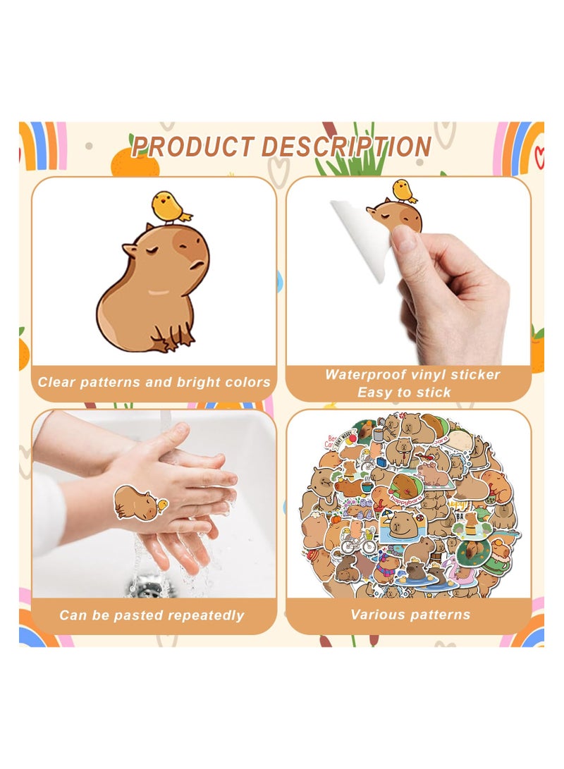 SYOSI 50PCS Funny Capybara Gifts Stickers Pack, Personalized Cute Capybara Kids Stickers for Water Bottl, Car, Luggage, Laptop, Waterproof Capybara Stickers for Adults Teens Boys Girl Gift Sticker - Image 4