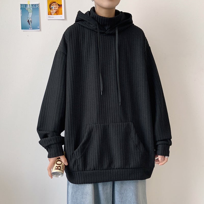 Autumn and Winter Trendy Brand Sweatshirt Mens Hoodie Handsome Casual Loose Hong Kong Style Clothes Korean Woolen Jacket Coat Men Black  - Image 1