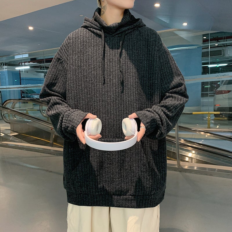 Autumn and Winter Trendy Brand Sweatshirt Mens Hoodie Handsome Casual Loose Hong Kong Style Clothes Korean Woolen Jacket Coat Men Black  - Image 2