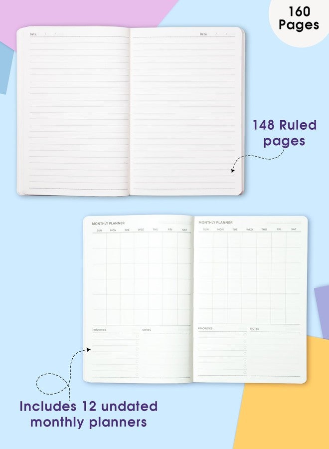 DOODLE A5 Undated Journal Notebook - 160 Pages (12-Month Planner + Notes), Soft Cover Journal with 80 GSM Paper - Motivational Quote Design, Compact Diary for Work, Study, Travel & Gifting - Image 2