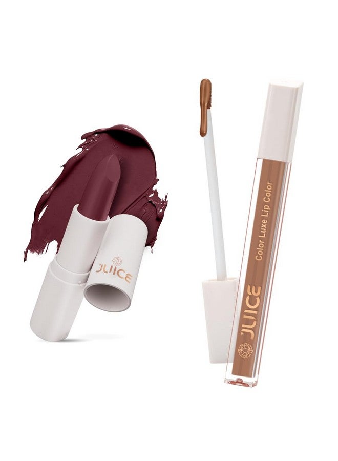 Juice Maroon Magnet - M13 Kiss Sensation Lipstick & Bare all Nude - M18 Color Luxe Liquid Lipstick with Goodness of Bio Retinol, & SPF 15 UV Protection - Image 1