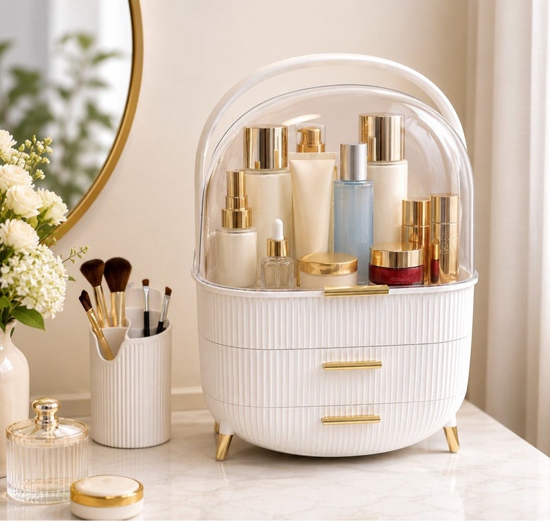 Dunekart Large Cosmetic Makeup Organizer with Drawers and Brush Organizer, Dust Water Proof Cosmetics Storage Display Case, Suitable for Bathroom Countertop and Bedroom Vanity Dresser - Image 1