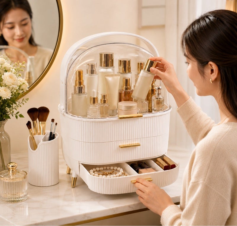 Dunekart Large Cosmetic Makeup Organizer with Drawers and Brush Organizer, Dust Water Proof Cosmetics Storage Display Case, Suitable for Bathroom Countertop and Bedroom Vanity Dresser - Image 3
