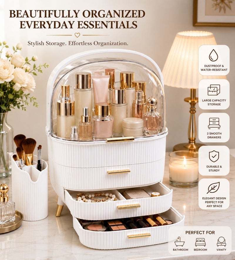 Dunekart Large Cosmetic Makeup Organizer with Drawers and Brush Organizer, Dust Water Proof Cosmetics Storage Display Case, Suitable for Bathroom Countertop and Bedroom Vanity Dresser - Image 2