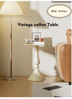 Old_Feller Vintage Sofa Side Table Living Room Coffee Table Household Vintage Candlestick End Table Round Table Cream 40*58cm  - Image 1