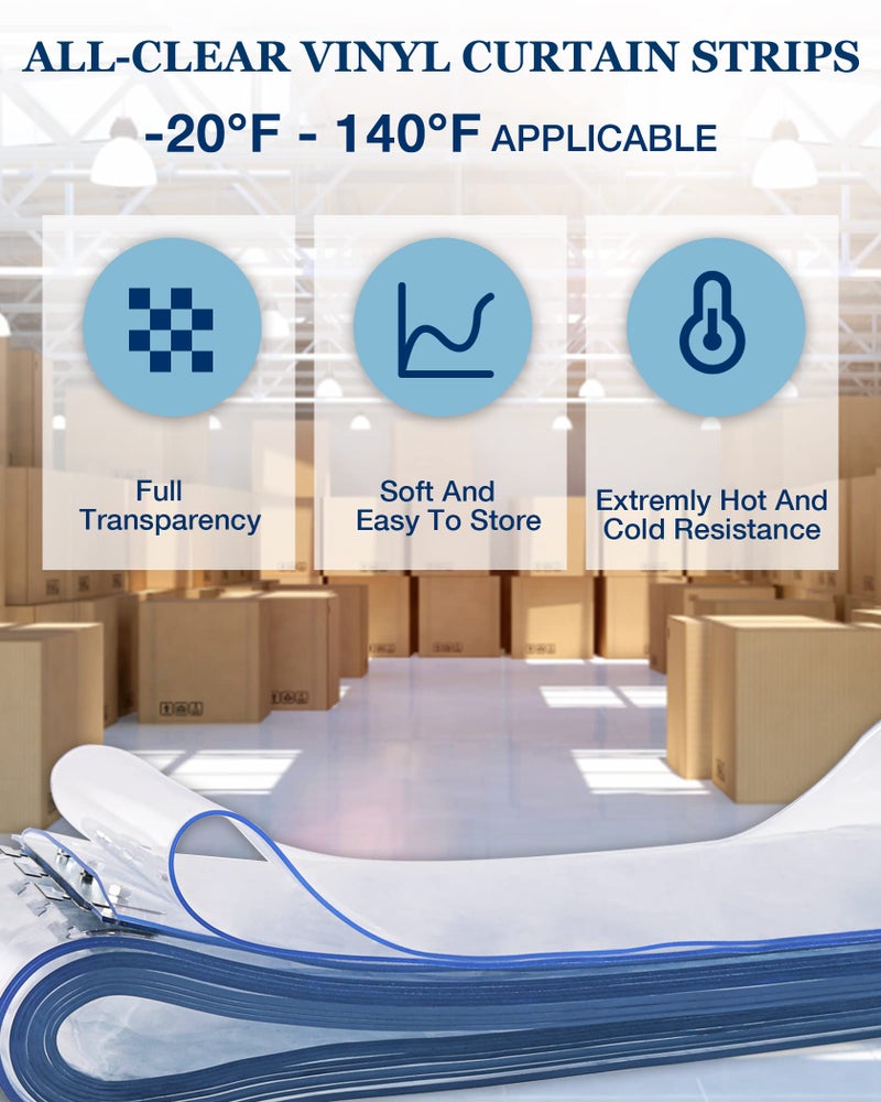 Ezcasch W4' X H7' Vinyl Strips 0.08 Inch Thickness, 8PCS Door PVC Strip Curtain Kit Clear Plastic Strips Freezer Curtains for or Winter, Freezer, Cooler, Warehouse Commercial Doors(48" W x 84" L) - Image 5