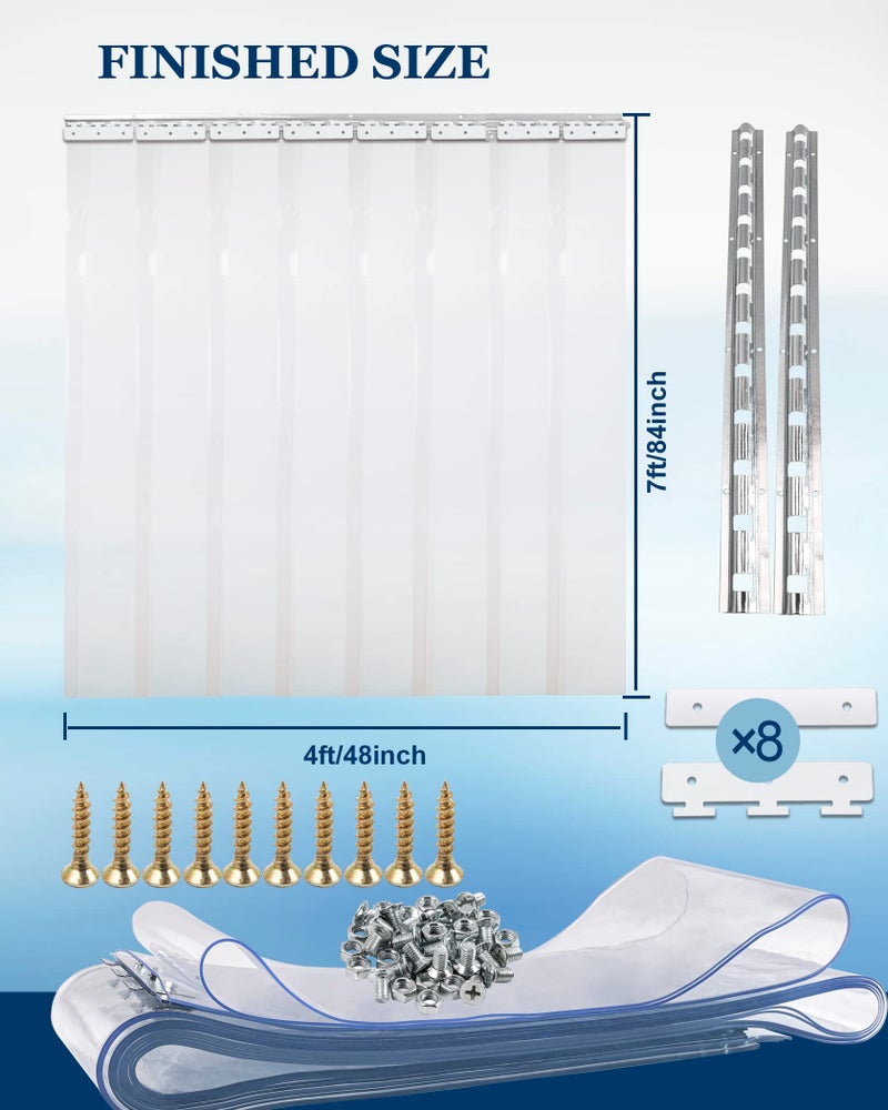 Ezcasch W4' X H7' Vinyl Strips 0.08 Inch Thickness, 8PCS Door PVC Strip Curtain Kit Clear Plastic Strips Freezer Curtains for or Winter, Freezer, Cooler, Warehouse Commercial Doors(48" W x 84" L) - Image 2