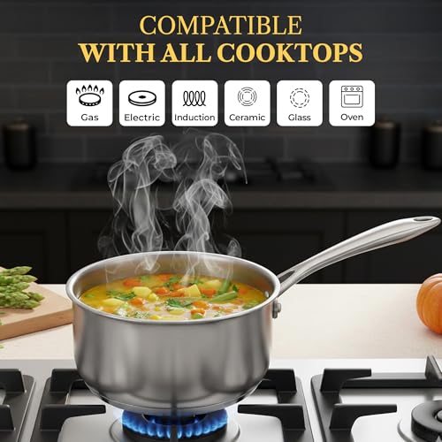SOLARA Sterra Stainless Steel Sauce Pan, Tea Pan, Chai Pan, Small Pan, 16Cm/6.2Inch, 1.7 Liter, 0.56Kg, Induction Base Friendly, 3-Layer Triply Thick Bottom, 100% Toxin-Free - Image 2