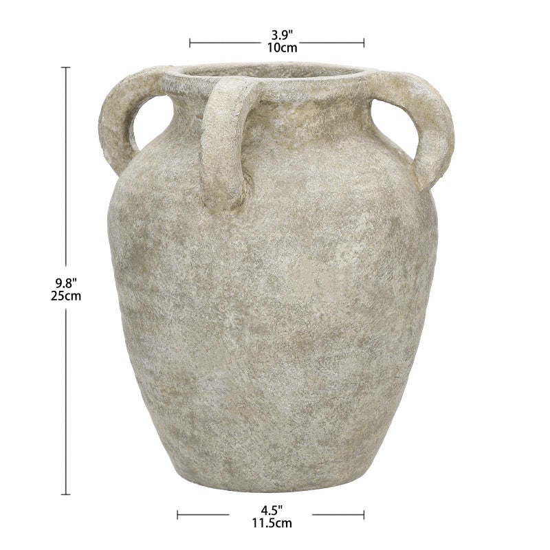 Arborus Handmade Flower Vase, 9.8" Tall Terracotta Vase, Vintage Ceramic vase, Rustic Green Antique Decor with 4 Handles, Wide Mouth, Matte Finish for Home Office Resto CafÃ© DÃ©cor - Image 2
