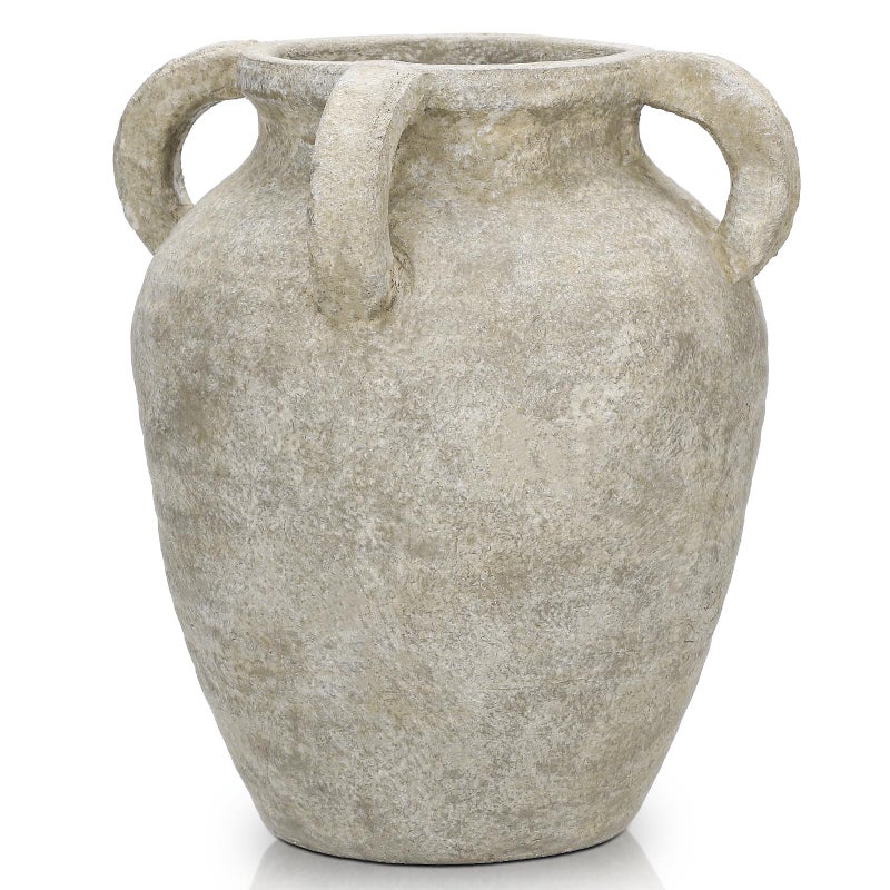 Arborus Handmade Flower Vase, 9.8" Tall Terracotta Vase, Vintage Ceramic vase, Rustic Green Antique Decor with 4 Handles, Wide Mouth, Matte Finish for Home Office Resto CafÃ© DÃ©cor - Image 1
