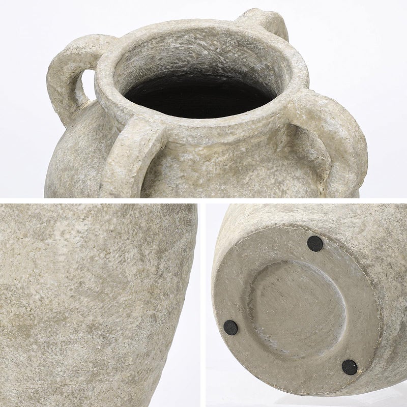 Arborus Handmade Flower Vase, 9.8" Tall Terracotta Vase, Vintage Ceramic vase, Rustic Green Antique Decor with 4 Handles, Wide Mouth, Matte Finish for Home Office Resto CafÃ© DÃ©cor - Image 5