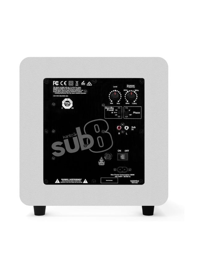 Kanto Audio SUB8 300W 8" Sealed Powered Subwoofer, Matte White - Image 3