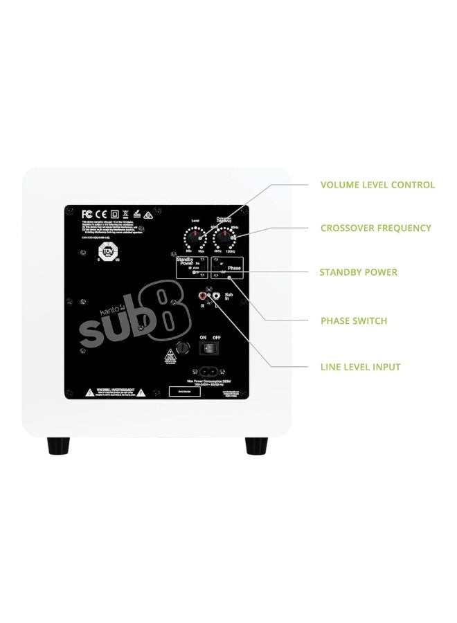 Kanto Audio SUB8 300W 8" Sealed Powered Subwoofer, Matte White - Image 2