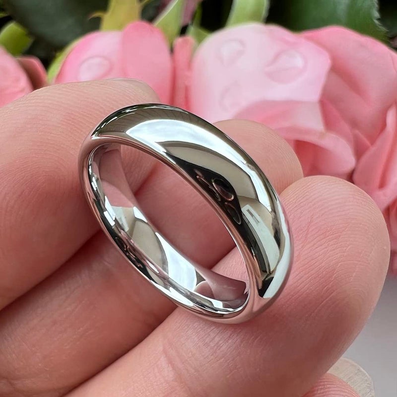 TUTISS 6mm White Tungsten Rings for Men Women Engagement Wedding Bands Domed Polished Comfort Fit Size 6 - Image 2