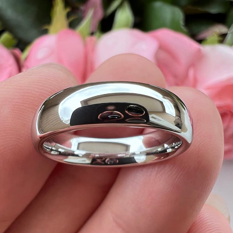 TUTISS 6mm White Tungsten Rings for Men Women Engagement Wedding Bands Domed Polished Comfort Fit Size 6 - Image 3