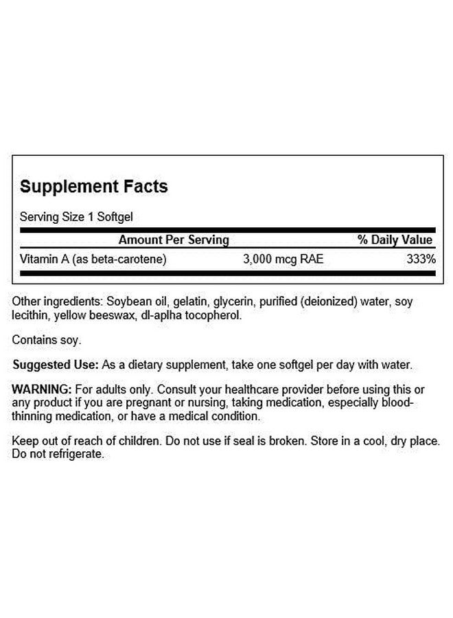 SWANSON Beta Carotene (Vitamin A) Skin Eye Immune System Health Antioxidant Support 10000 Iu (3000 Mcg) 100 Sgels - Image 3