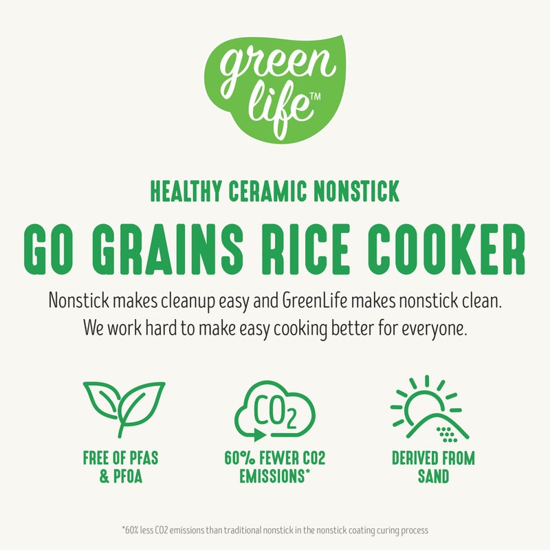 GreenLife طباخ أرز رقمي 4 أكواب من جرين لايف، خالي من PFAS و PFOA، وعاء سيراميك قابل للإزالة وآمن في غسالة الصحون، لطهي صحي للشوفان والحبوب والمزيد، إعدادات تلقائية، شاشة تعمل باللمس، تأخير واحتفاظ بالحرارة، ملعقة مرفقة، أبيض - Image 5