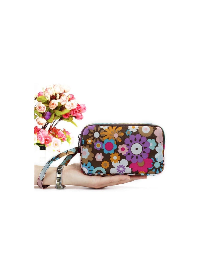 GGOOT Women Floral Print Cloth Coin Purse Zipper Wallet Cell Phone Pouch Bag Size Medium 2 Durable and Useful  - Image 1
