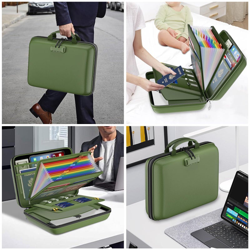 DocSafe Fireproof File Organizer with Lock, Hard-Shell Case Fireproof Document Box with 13 Pocket Accordion File Folder, Portable Home Office Travel Safe Storage for Important Documents Laptop Beige - Image 5