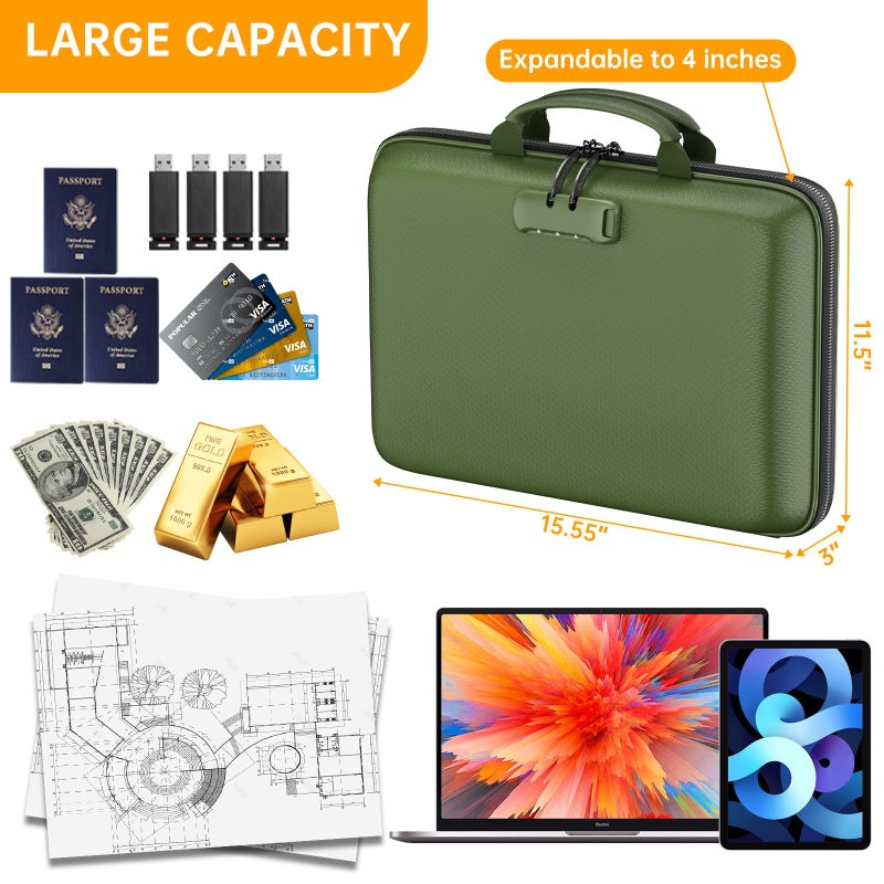 DocSafe Fireproof File Organizer with Lock, Hard-Shell Case Fireproof Document Box with 13 Pocket Accordion File Folder, Portable Home Office Travel Safe Storage for Important Documents Laptop Beige - Image 4