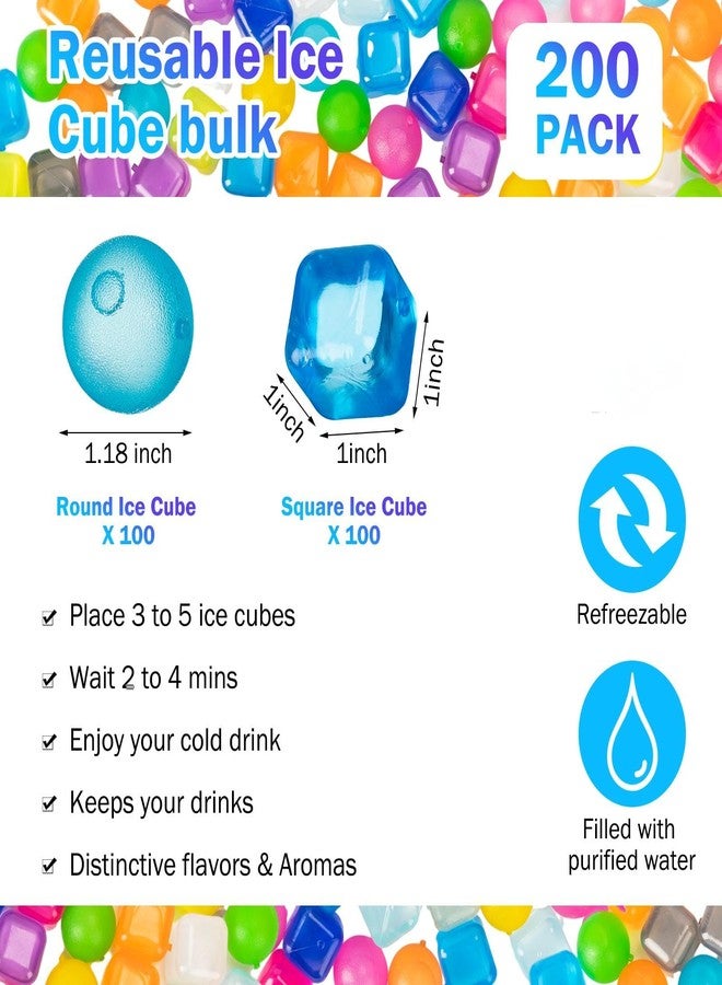 Havawish هافاويش ٢٠٠ قطعة من مكعبات الثلج القابلة لإعادة الاستخدام، بلاستيكية ملونة دائرية ومربعة للمشروبات، الكوكتيلات، الويسكي، النبيذ أو البيرة، القهوة، خالية من مادة BPA، قابلة لإعادة التجميد، قابلة للغسل - Image 2