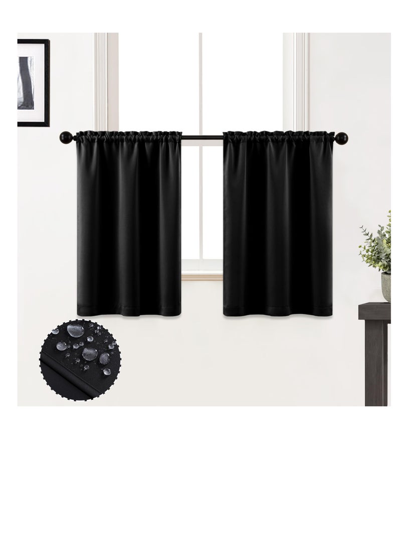 Excefore ستائر مطبخ فوق الحوض، ستائر حوض مقاومة للماء بطول 24 بوصة، ستائر لِنوافذ عربات التخييم، ملحقات داخلية للمقطورة، ستائر ديكور منزلي ريفي، سوداء - Image 1