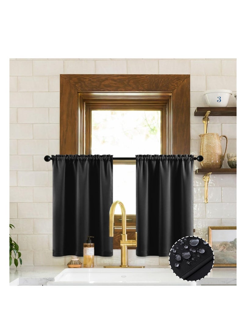 Excefore ستائر مطبخ فوق الحوض، ستائر حوض مقاومة للماء بطول 24 بوصة، ستائر لِنوافذ عربات التخييم، ملحقات داخلية للمقطورة، ستائر ديكور منزلي ريفي، سوداء - Image 3
