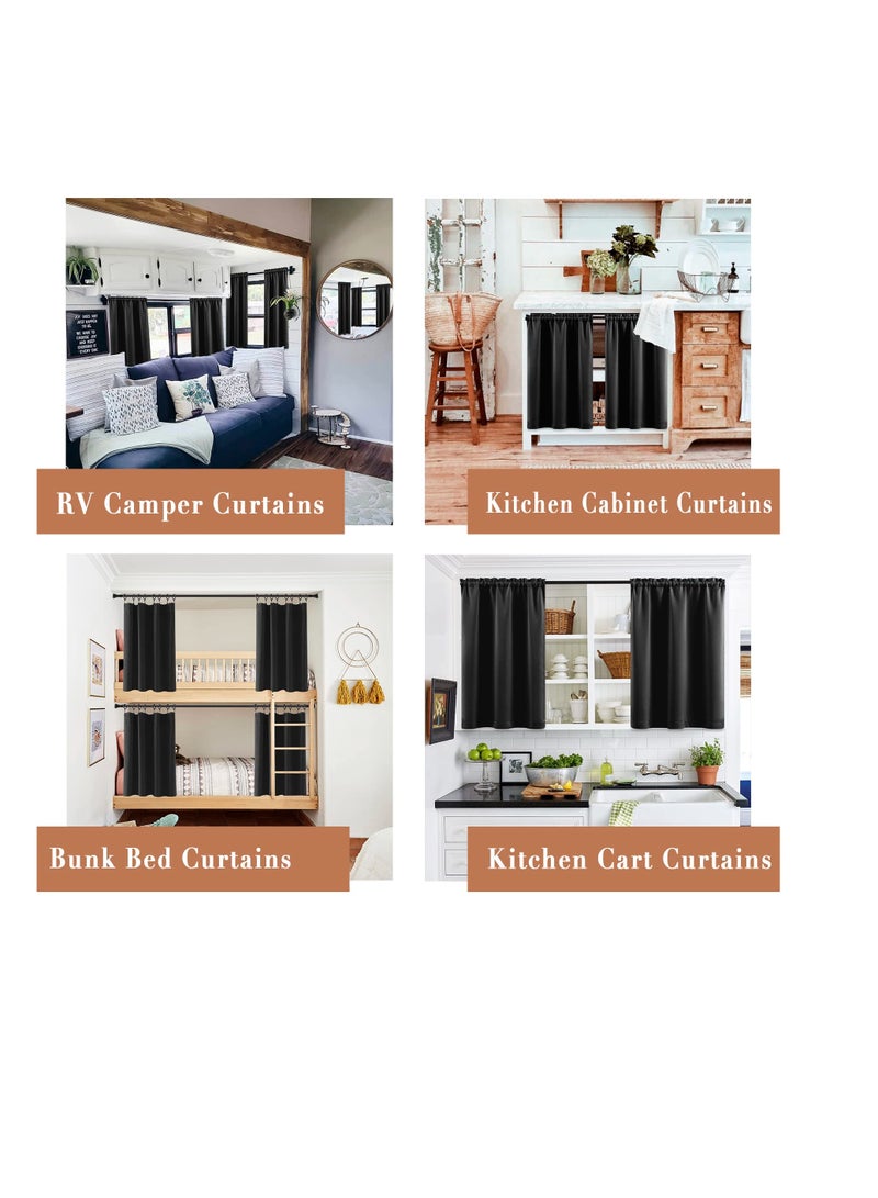 Excefore ستائر مطبخ فوق الحوض، ستائر حوض مقاومة للماء بطول 24 بوصة، ستائر لِنوافذ عربات التخييم، ملحقات داخلية للمقطورة، ستائر ديكور منزلي ريفي، سوداء - Image 2