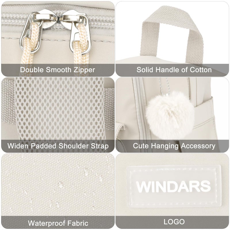 WINDARS Backpacks for Girls, 15.6 Inch School Bag Cute Waterproof Laptop Bookbag Large College Backpack for Teen Women Students Anti Theft Travel Daypack, Beige - Image 4