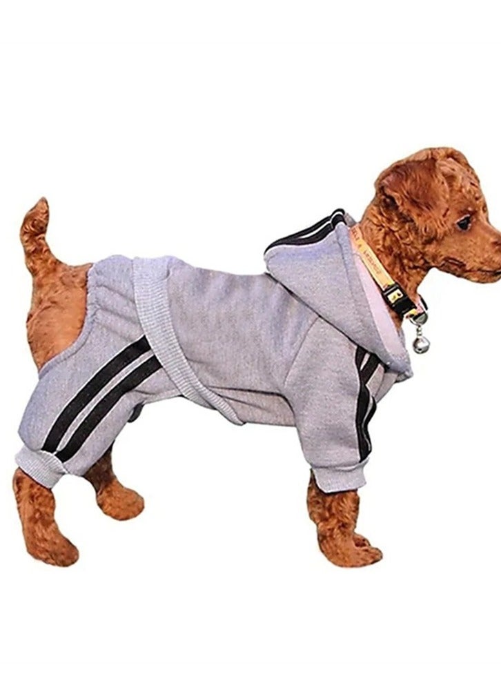 ملابس حيوانات أليفة رياضية خارجية مع غطاء رأس للخريف والشتاء باللون الرمادي