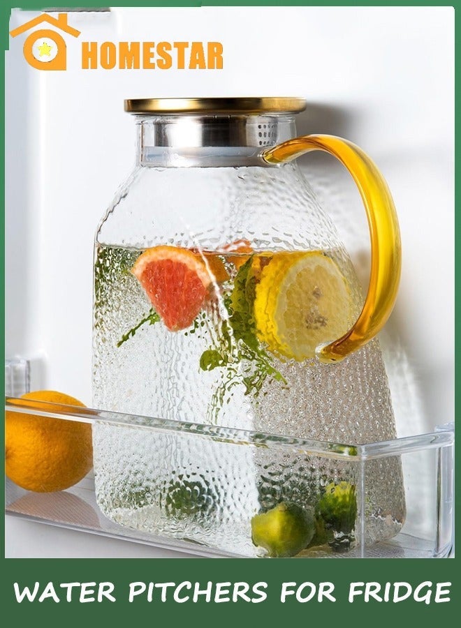 HOMESTAR Glass Pitcher With Lid and Spout, 1.8 Liter 60 oz Glass Pitchers With Handle And Lid, Jug Water Pitchers For Fridge, Carafe Jar for Hot/Cold Water, Iced Tea, Juice, Coffee, Milk, Beverage - Image 1