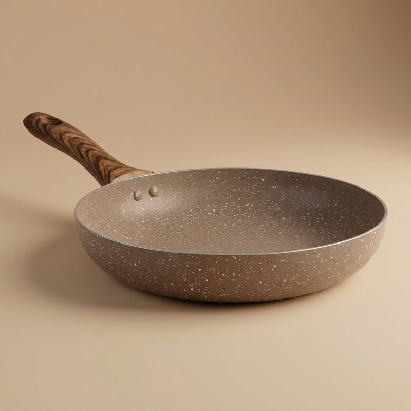 Rocky Granite Pan, 28cm, Wooden Handle - Brown - Image 1