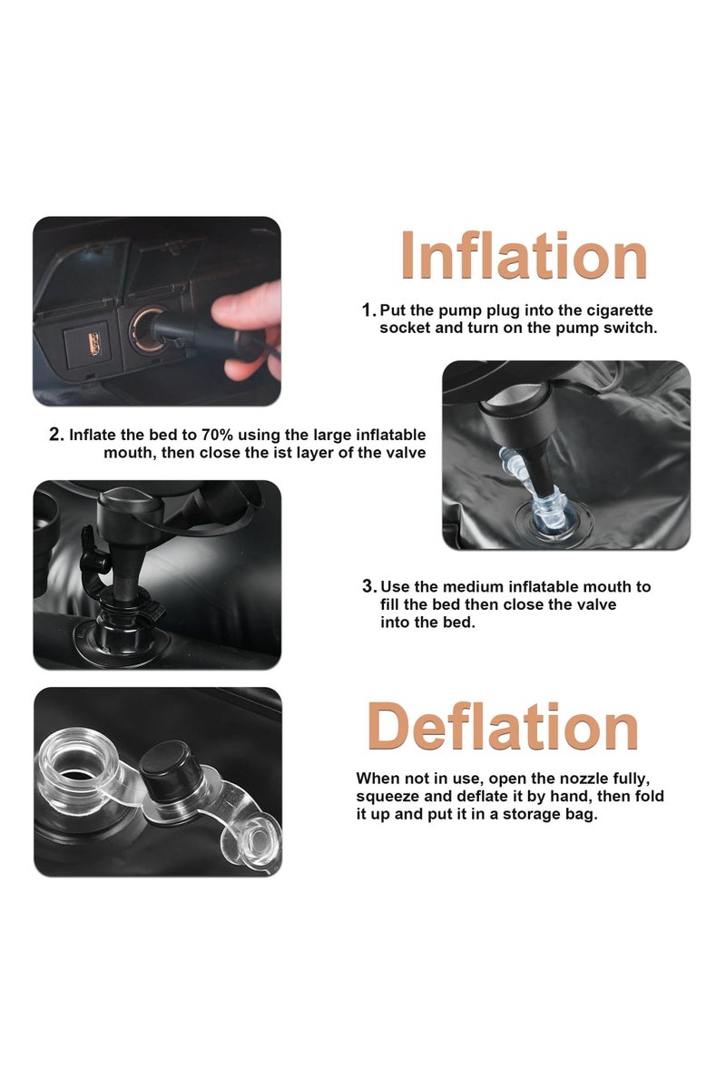 Flushrenic Inflatable Air Mattress Car Bed - PVC Thickened Travel Camping Air Mattress, Suitable for Small Cars, Beige Sleeping Car Mattress - Universal, with Pillow, Bridge, Repair Pad - Image 3