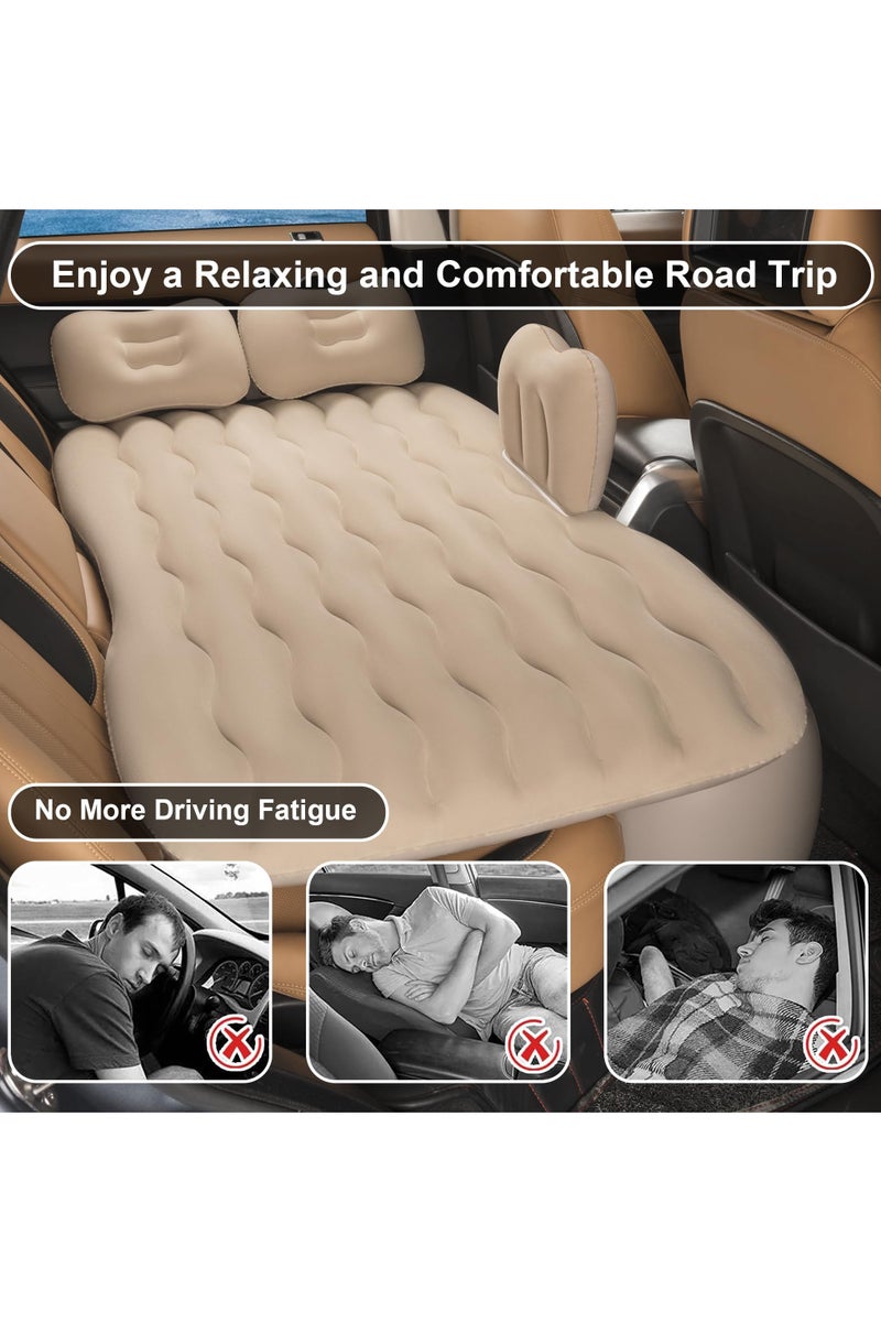 Flushrenic Inflatable Air Mattress Car Bed - PVC Thickened Travel Camping Air Mattress, Suitable for Small Cars, Beige Sleeping Car Mattress - Universal, with Pillow, Bridge, Repair Pad - Image 5