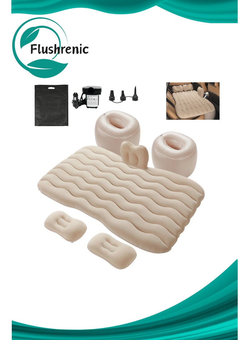 Flushrenic Inflatable Air Mattress Car Bed - PVC Thickened Travel Camping Air Mattress, Suitable for Small Cars, Beige Sleeping Car Mattress - Universal, with Pillow, Bridge, Repair Pad - Image 1