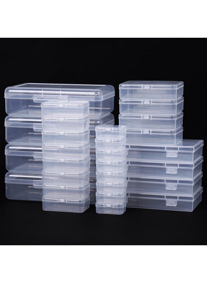 QUEFE 28 Pack Mixed Sizes Small Plastic Organizer Storage Box, Rectangular Empty Mini Clear Plastic Organizer Storage Box Containers with Lids for Small Items and Other Craft Projects - Image 1