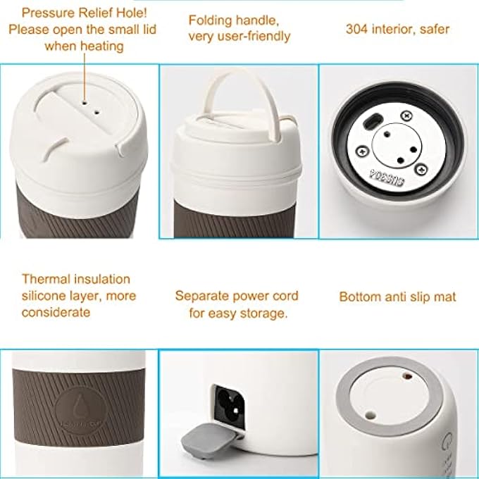 MAKINGTEC Portable Travel Heating Mug Mini Electric Cup 55  80  100 Optional 304 Stainless Steel Liner Kettle 12 Hours Insulation Function 300W 350 Ml Fashion Electric Thermos Automatic ShutOff - Image 5
